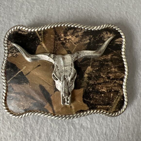 Nocona Silver and Brown Western Belt Buckle - Picture 1 of 5